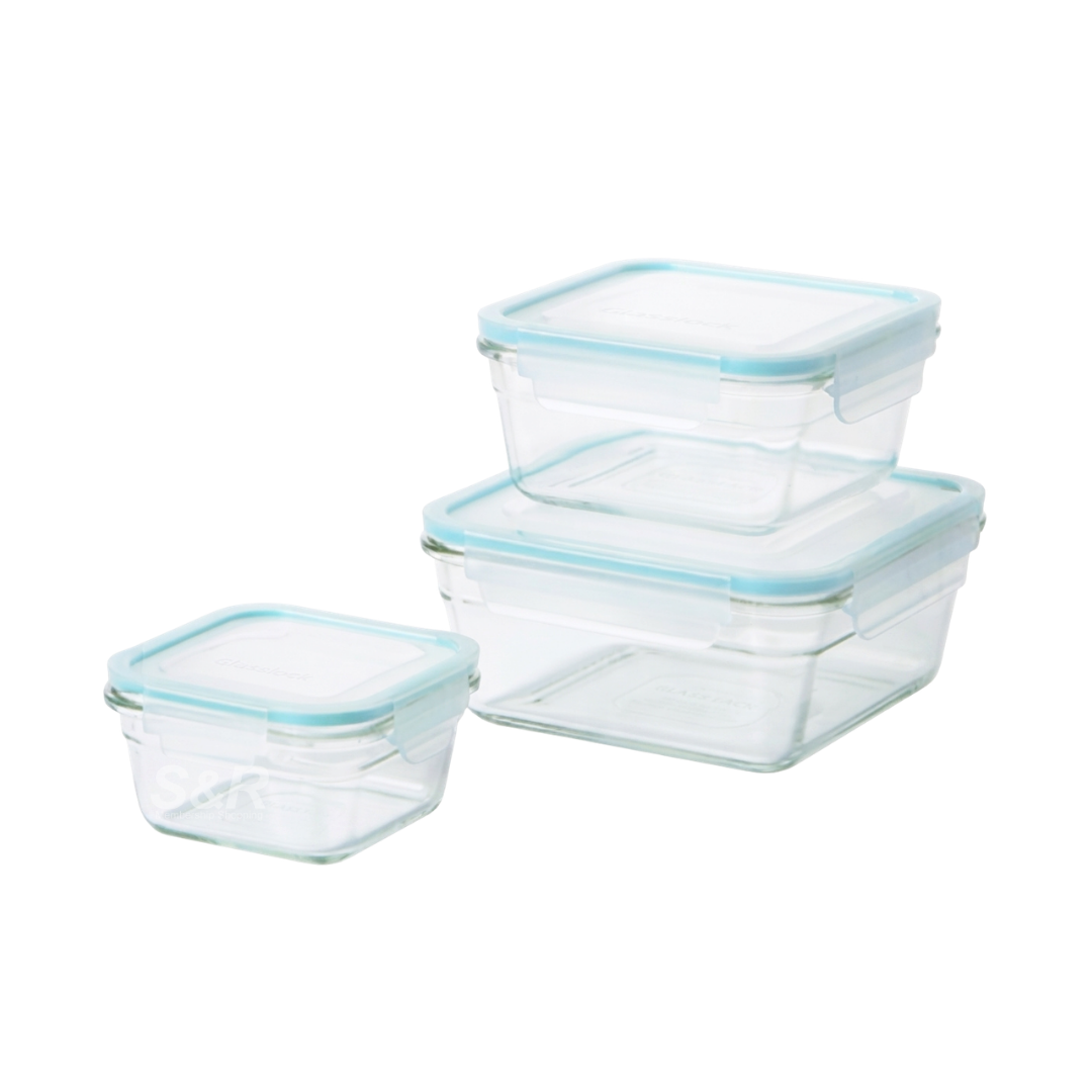Glasslock Tempered Glass Rectangular Food Storage Set 3 pieces